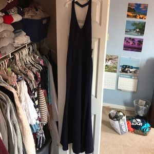 Lulu’s Navy Halter Lace Top Prom Dress/ Gown